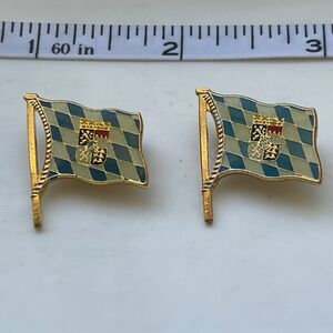 VTG Traditional Bavarian Waving Flag Pin with Coat of Arms Set of 2 Gold Tone